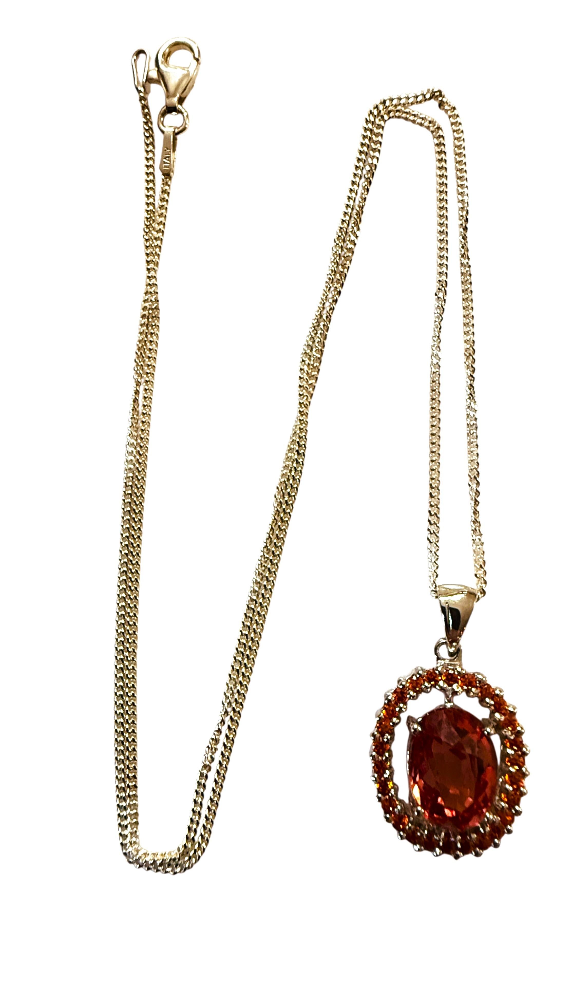 Neu 3,9 Karat Sunset Orange Saphir & Diamantschliff Saphir Sterling Halskette im Angebot 1