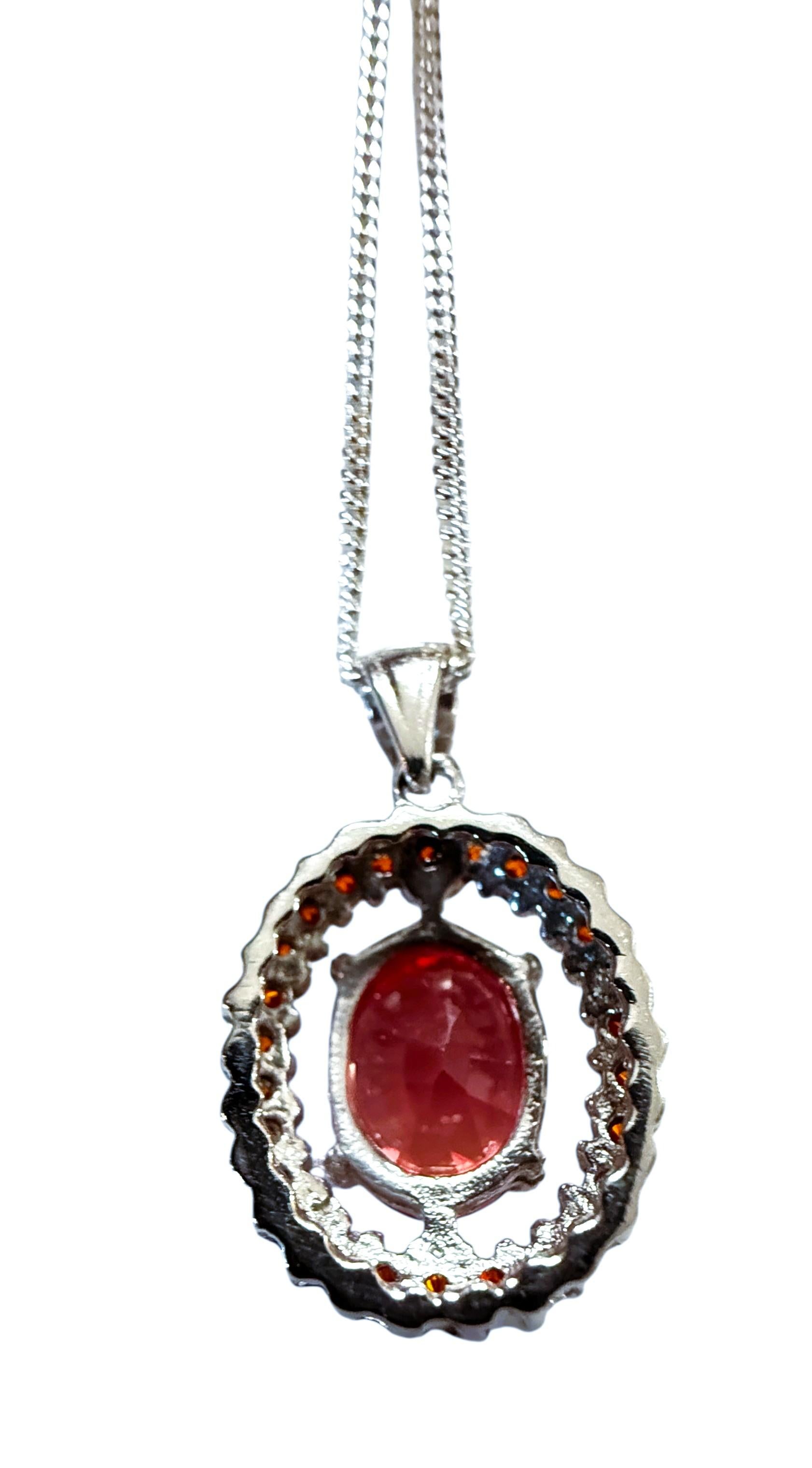 Neu 3,9 Karat Sunset Orange Saphir & Diamantschliff Saphir Sterling Halskette im Angebot 4