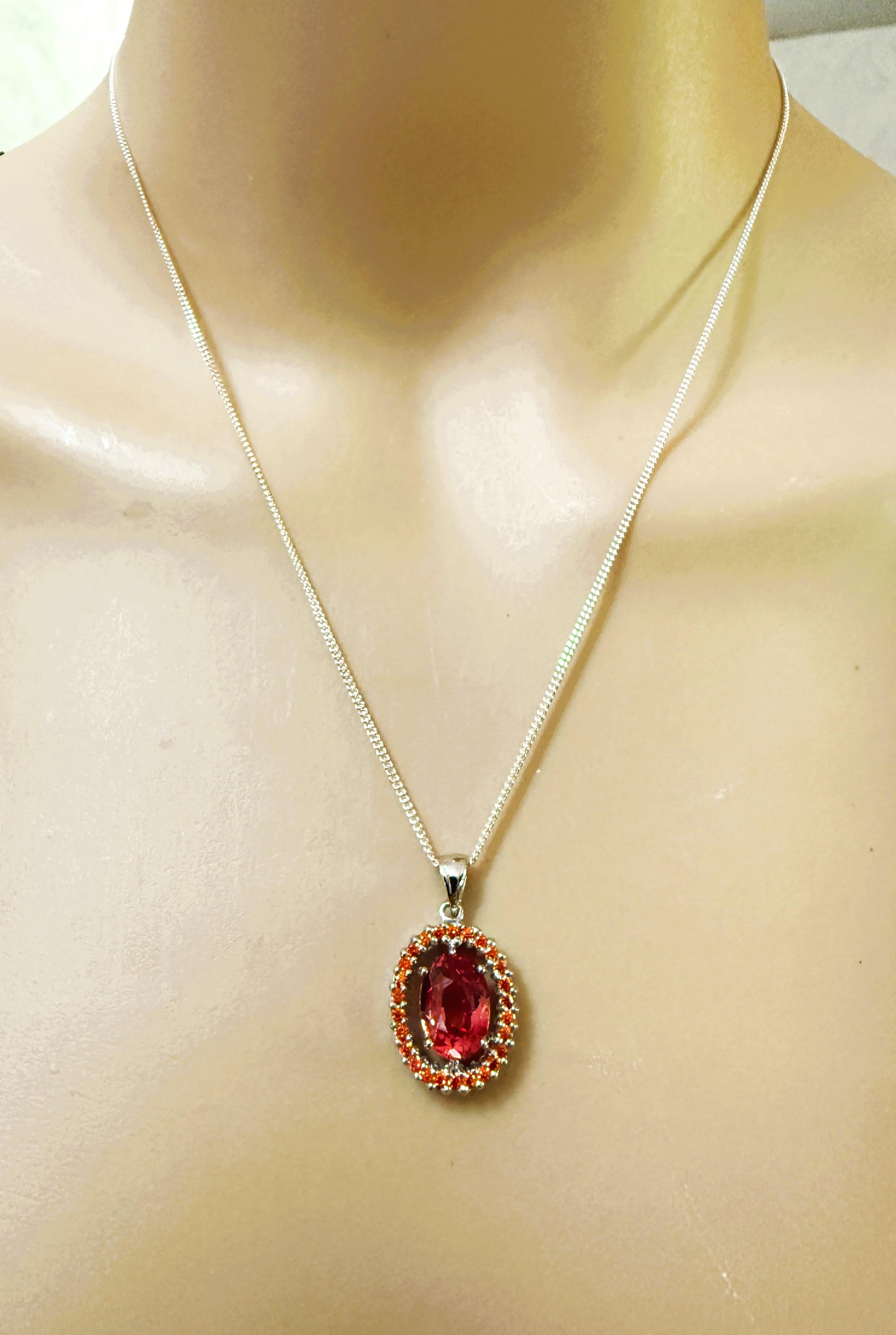 Neu 3,9 Karat Sunset Orange Saphir & Diamantschliff Saphir Sterling Halskette im Angebot 5