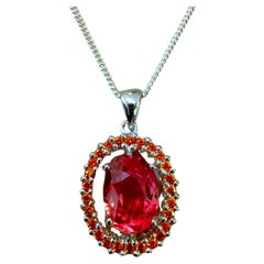 New 3.9 Carat Sunset Orange Sapphire & Diamond Cut Sapphire Sterling Necklace