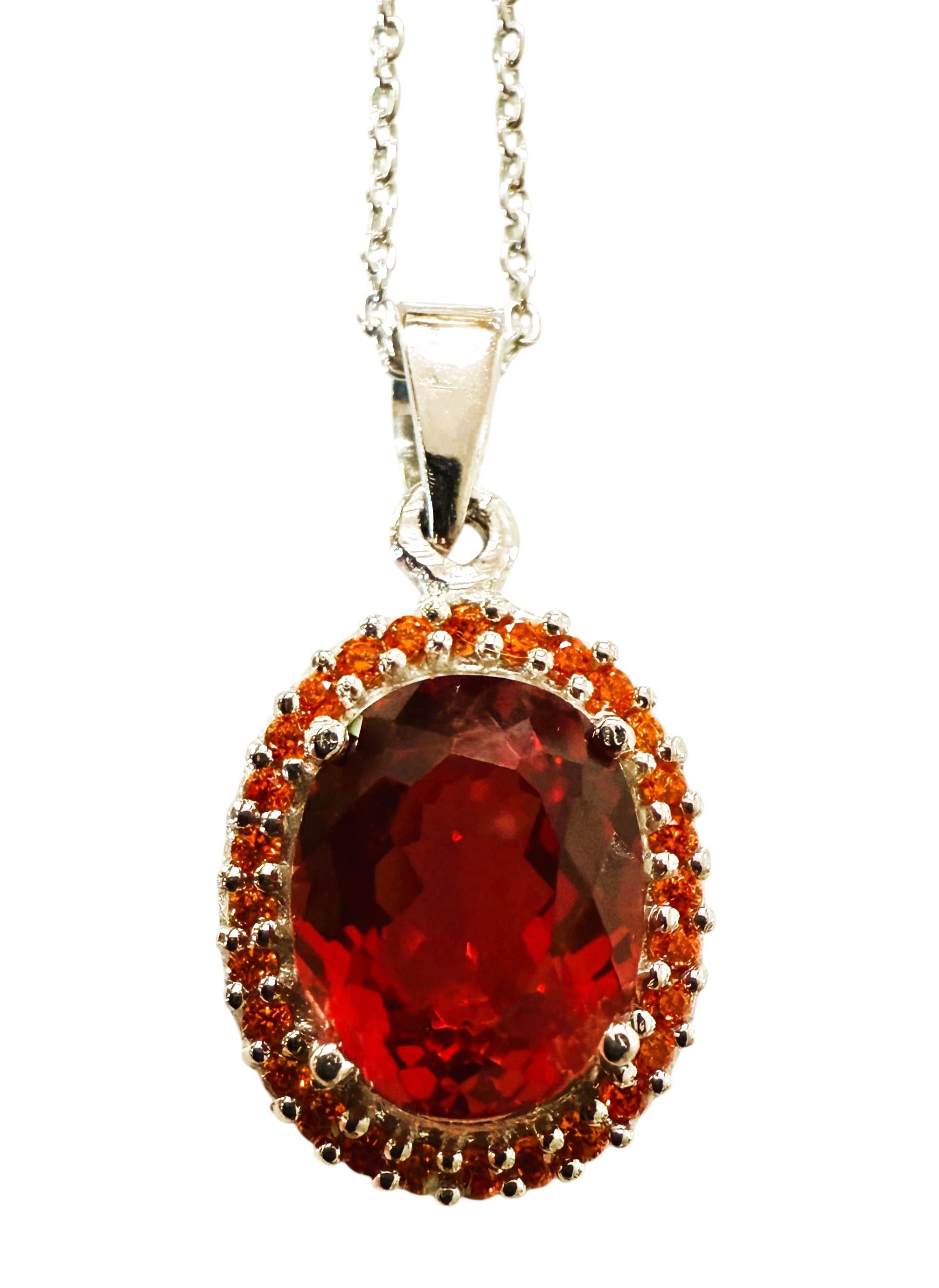 Nuova collana in argento con zaffiro rosso del tramonto da 3,95 carati e zaffiro tagliato a diamante in vendita 2