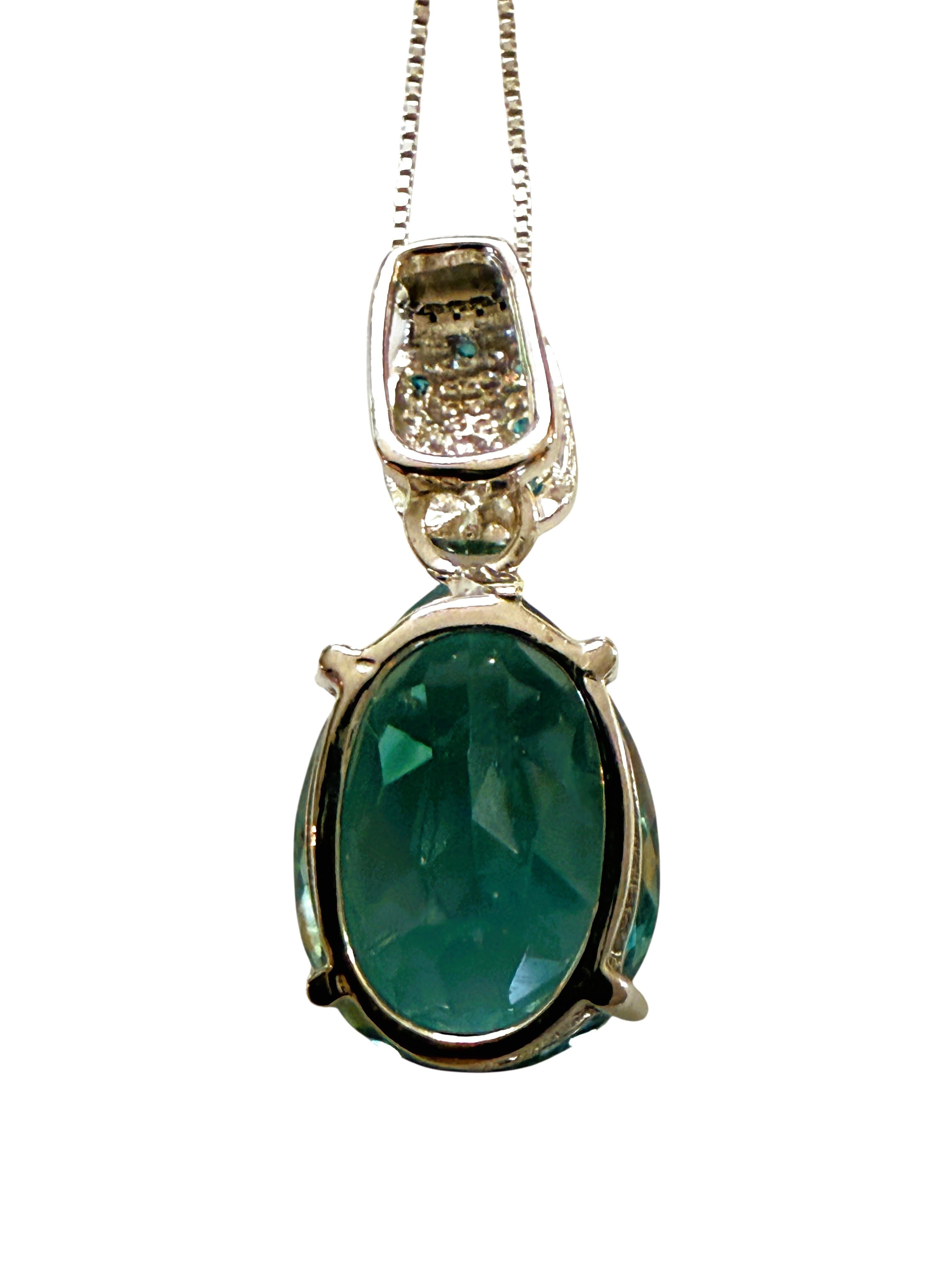 Collier pendentif en argent sterling, aigue-marine de 9.20 carats et saphir taille diamant en vente 4