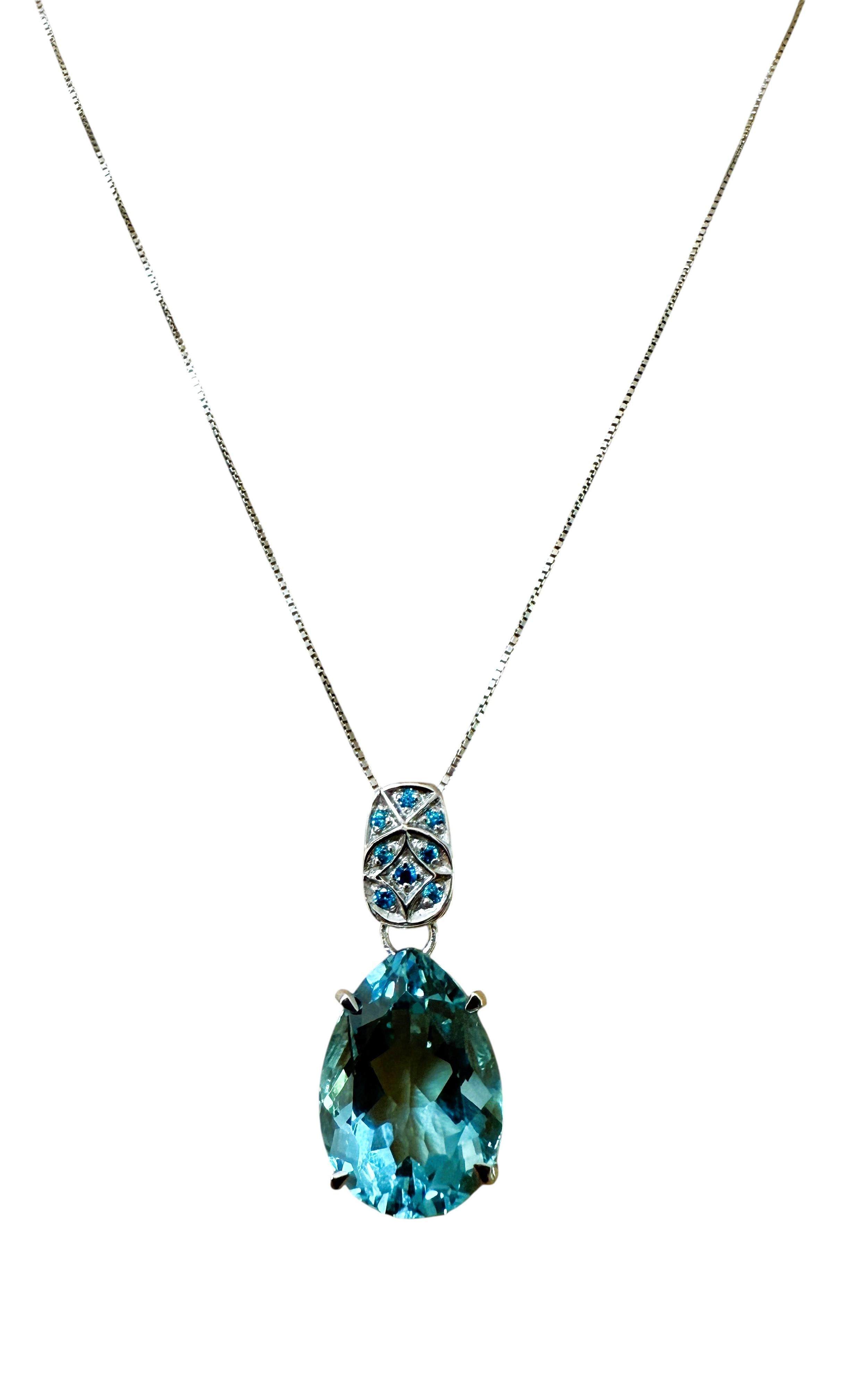 Collier pendentif en argent sterling, aigue-marine de 9.20 carats et saphir taille diamant en vente 5