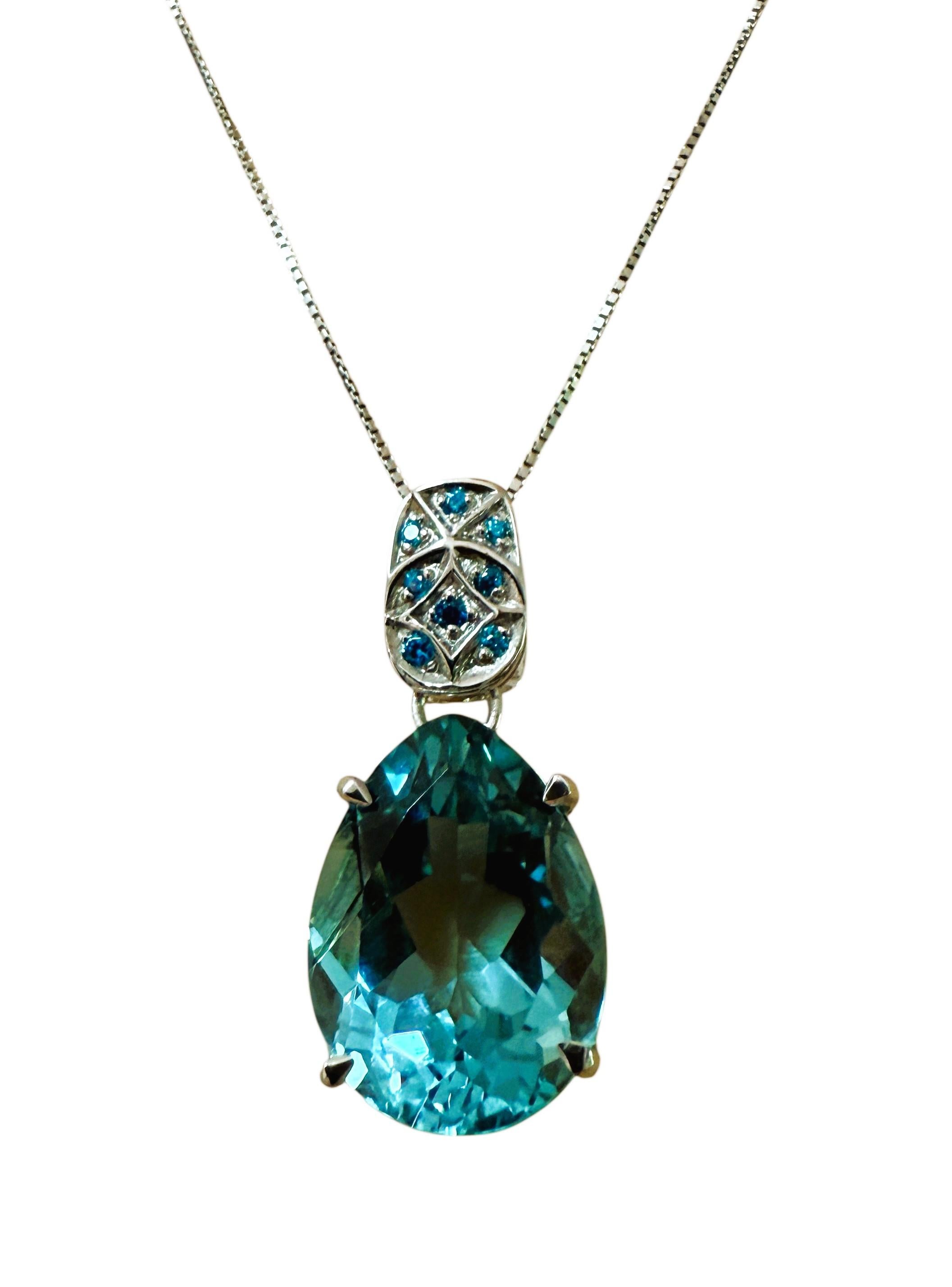 Collier pendentif en argent sterling, aigue-marine de 9.20 carats et saphir taille diamant en vente 6