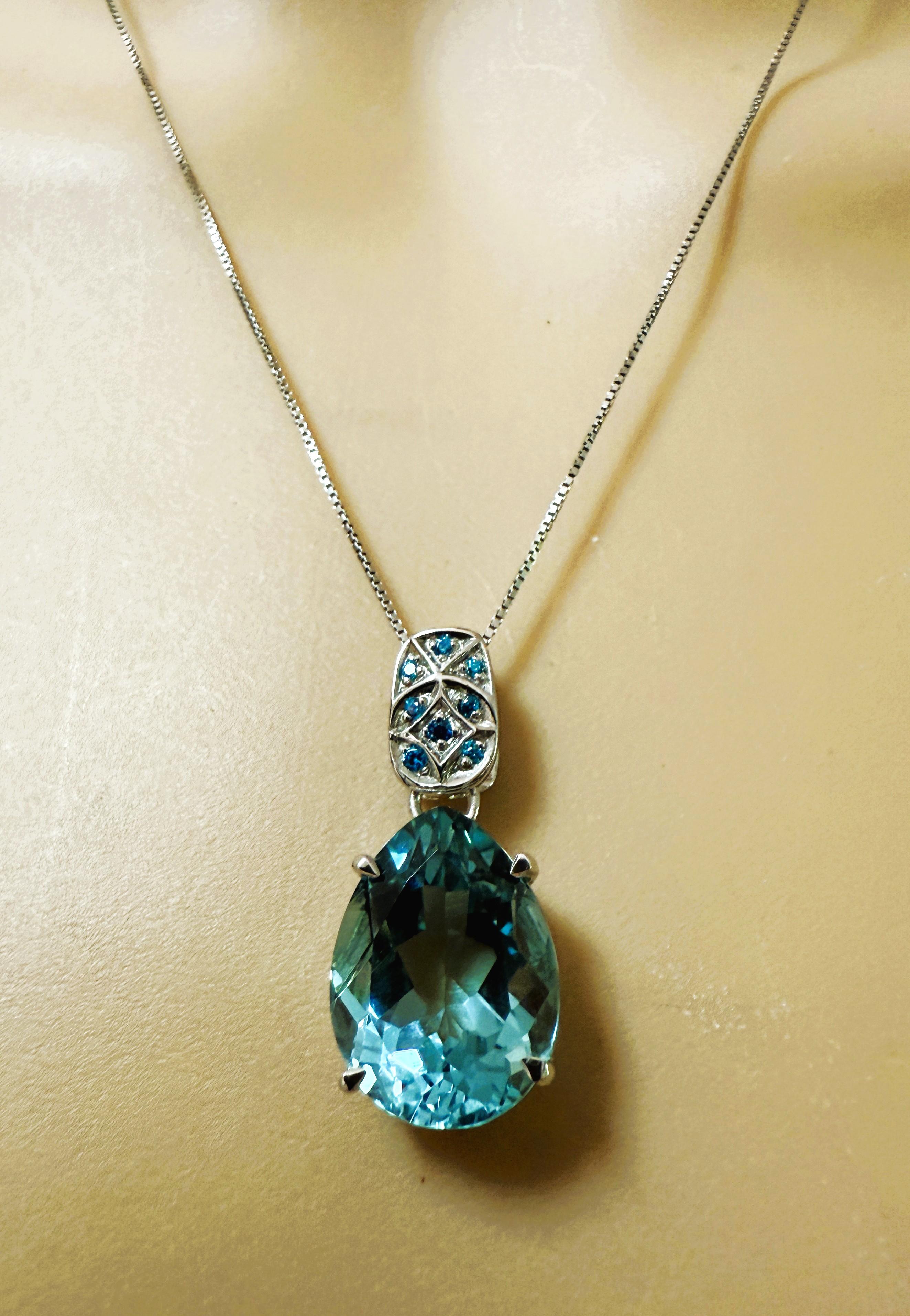 Collier pendentif en argent sterling, aigue-marine de 9.20 carats et saphir taille diamant en vente 7