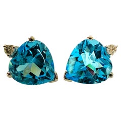 Boucles d'oreilles en or blanc 14k avec topaze bleue et diamant de 2,20 carats