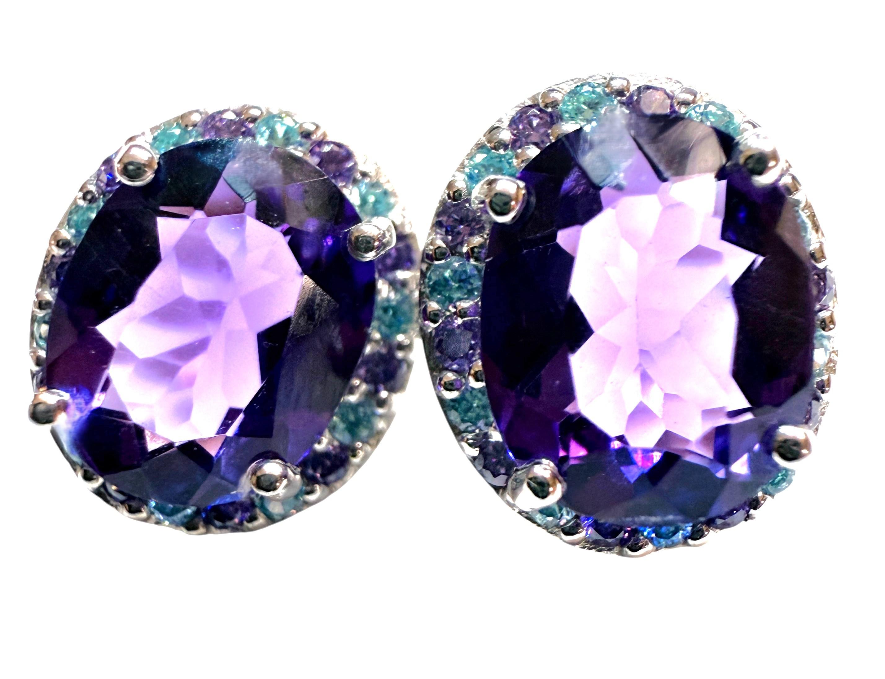 New 5 Karat Amethyst & Diamantschliff Saphir Sterling Ohrringe (Art déco)