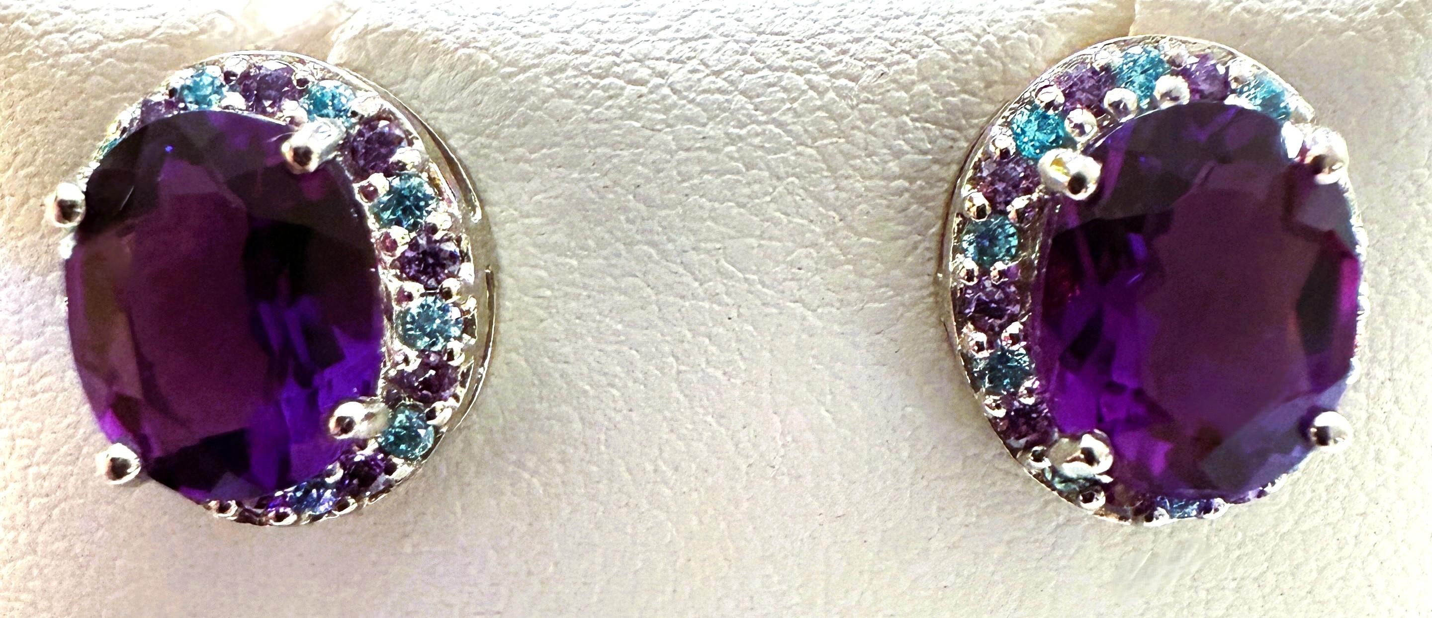 New 5 Karat Amethyst & Diamantschliff Saphir Sterling Ohrringe (Ovalschliff)