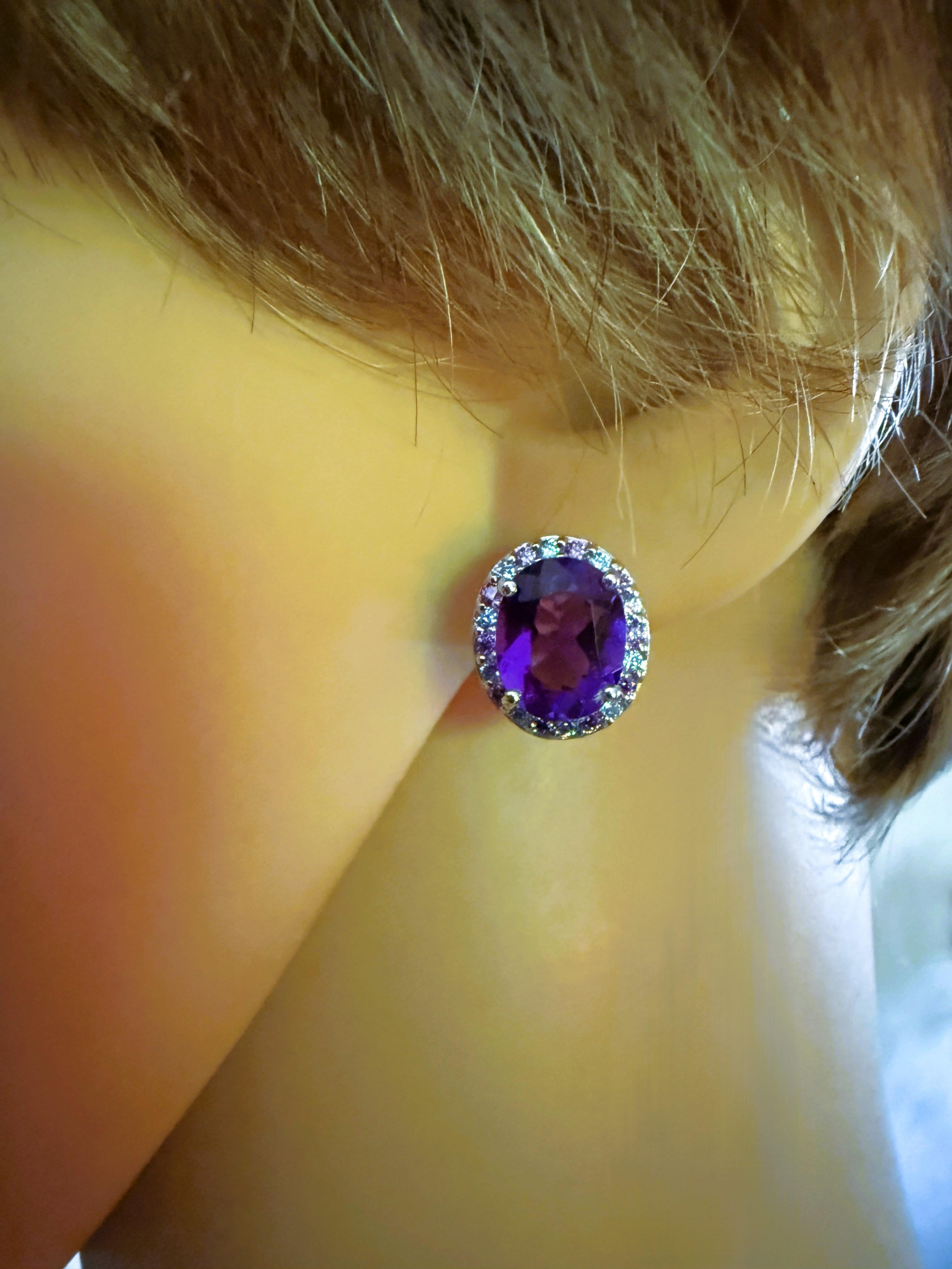 New 5 Karat Amethyst & Diamantschliff Saphir Sterling Ohrringe 1