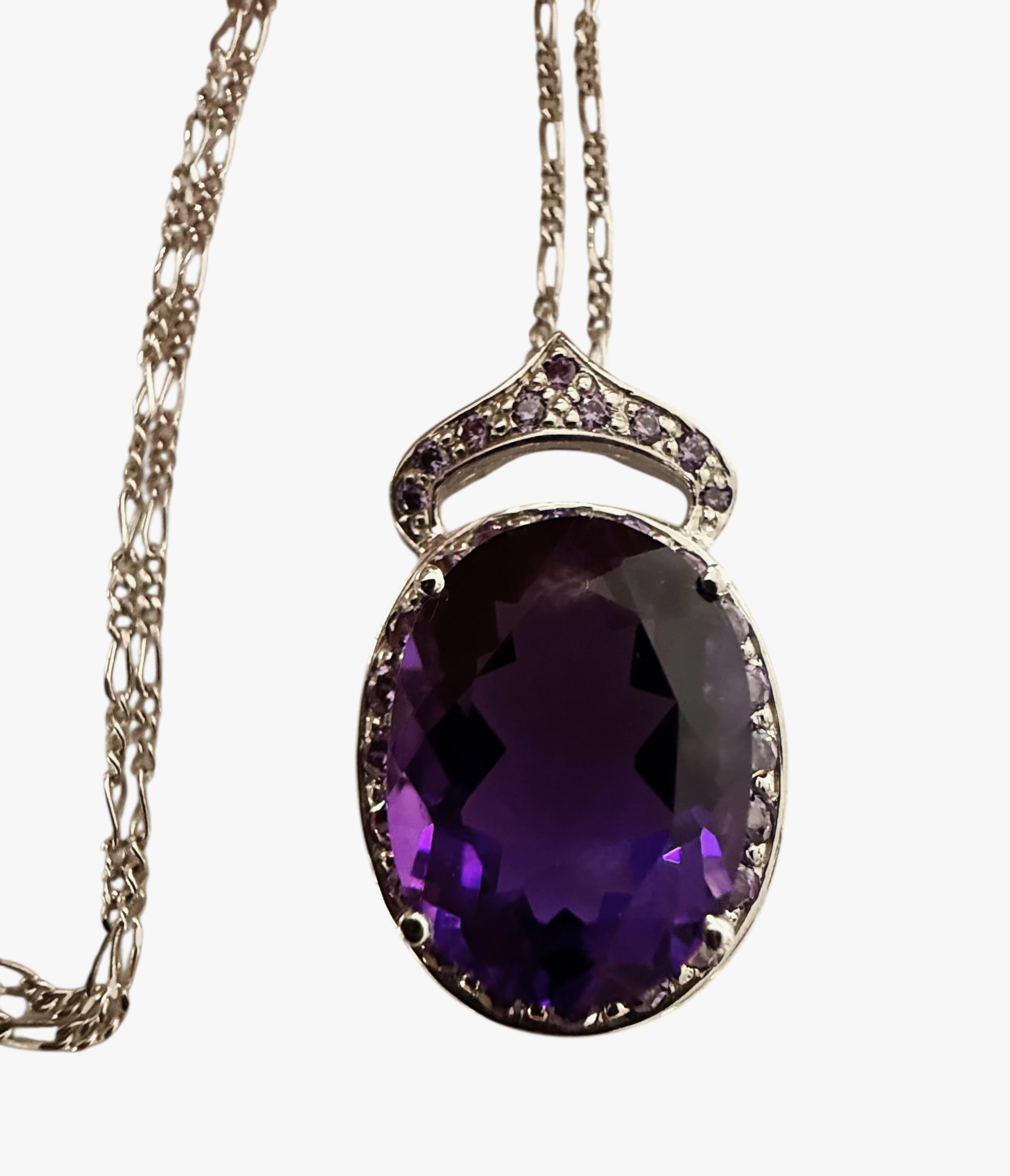Neu 8. Karat Amethyst & Diamantschliff Saphir Sterling Halo Anhänger Halskette 18