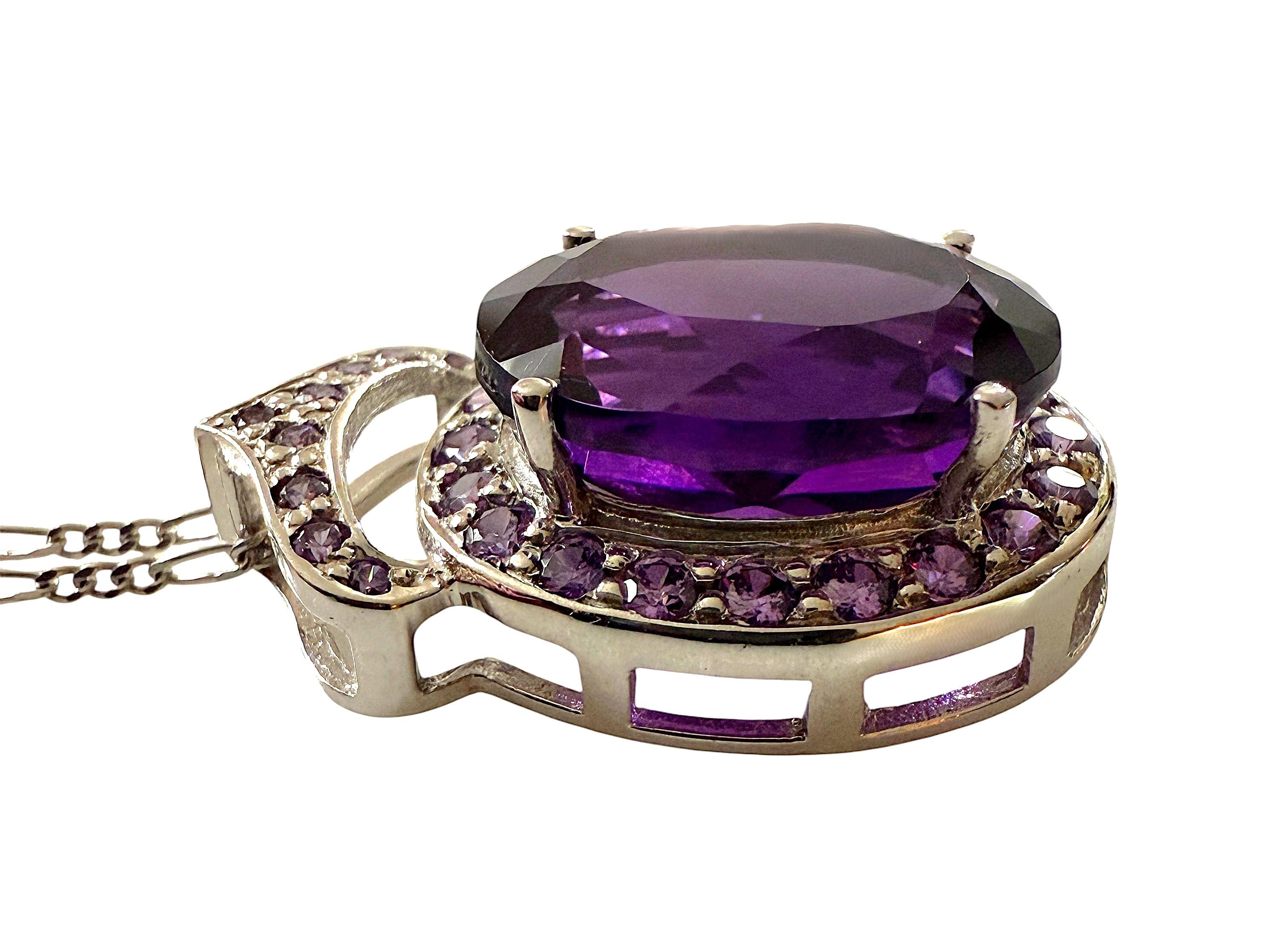 Neu 8. Karat Amethyst & Diamantschliff Saphir Sterling Halo Anhänger Halskette 18