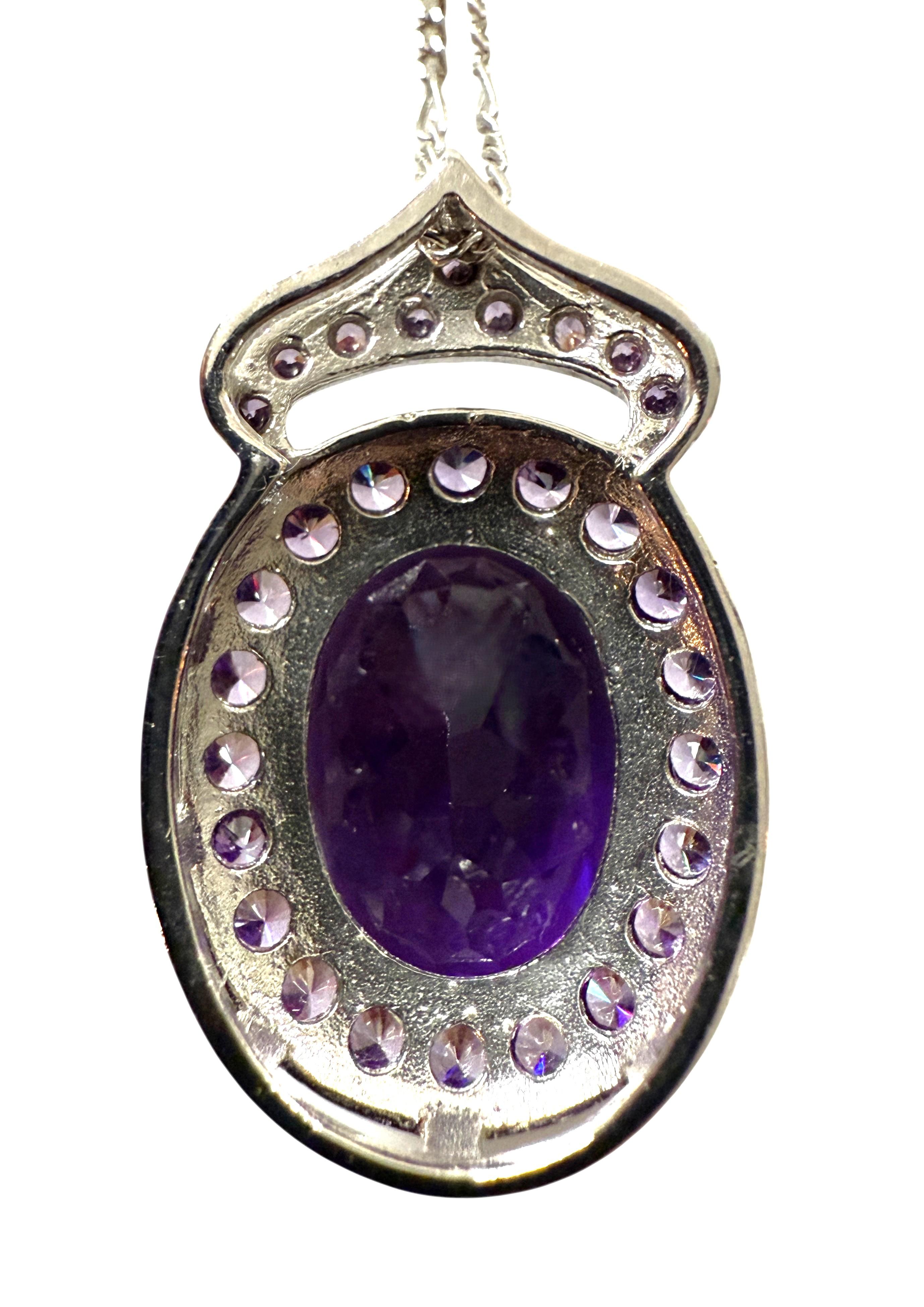 Neu 8. Karat Amethyst & Diamantschliff Saphir Sterling Halo Anhänger Halskette 18