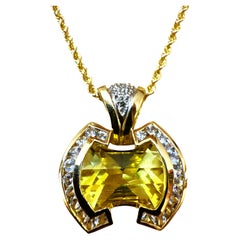 14k Gelbgold 6 Karat Citrin im Strahlenschliff & Saphir im Diamantschliff Halskette