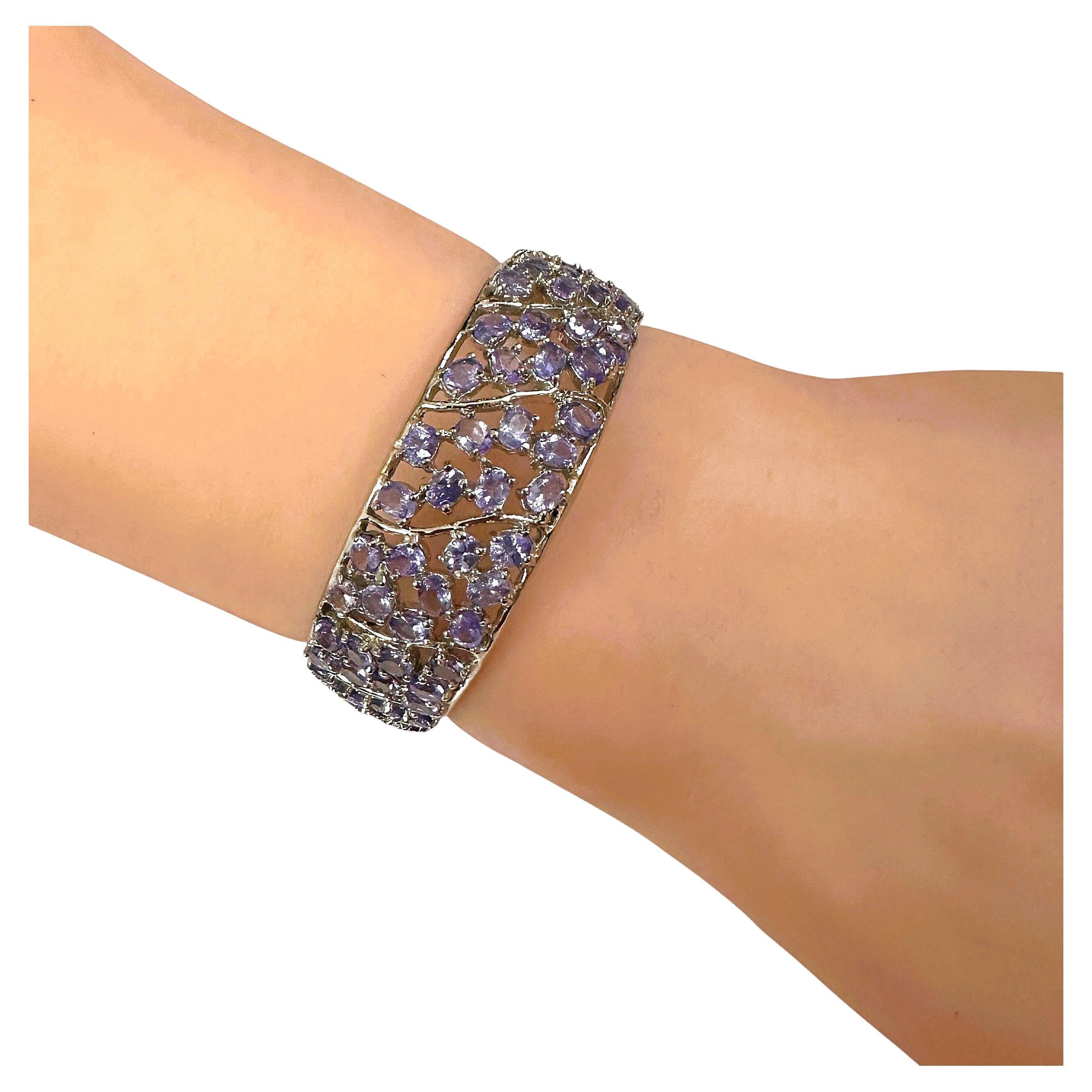New Sterling Over 5 Carat Tanzanite Gemstone Cuff Bracelet - Intricate Design