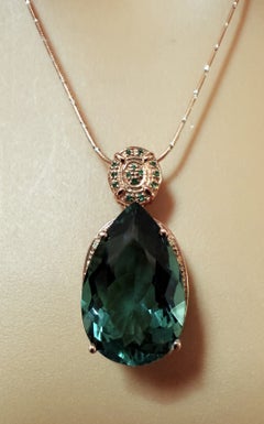 New 9.7 Carat Green Tourmaline & Diamond Cut Sapphire R Gold PL Sterling Necklac