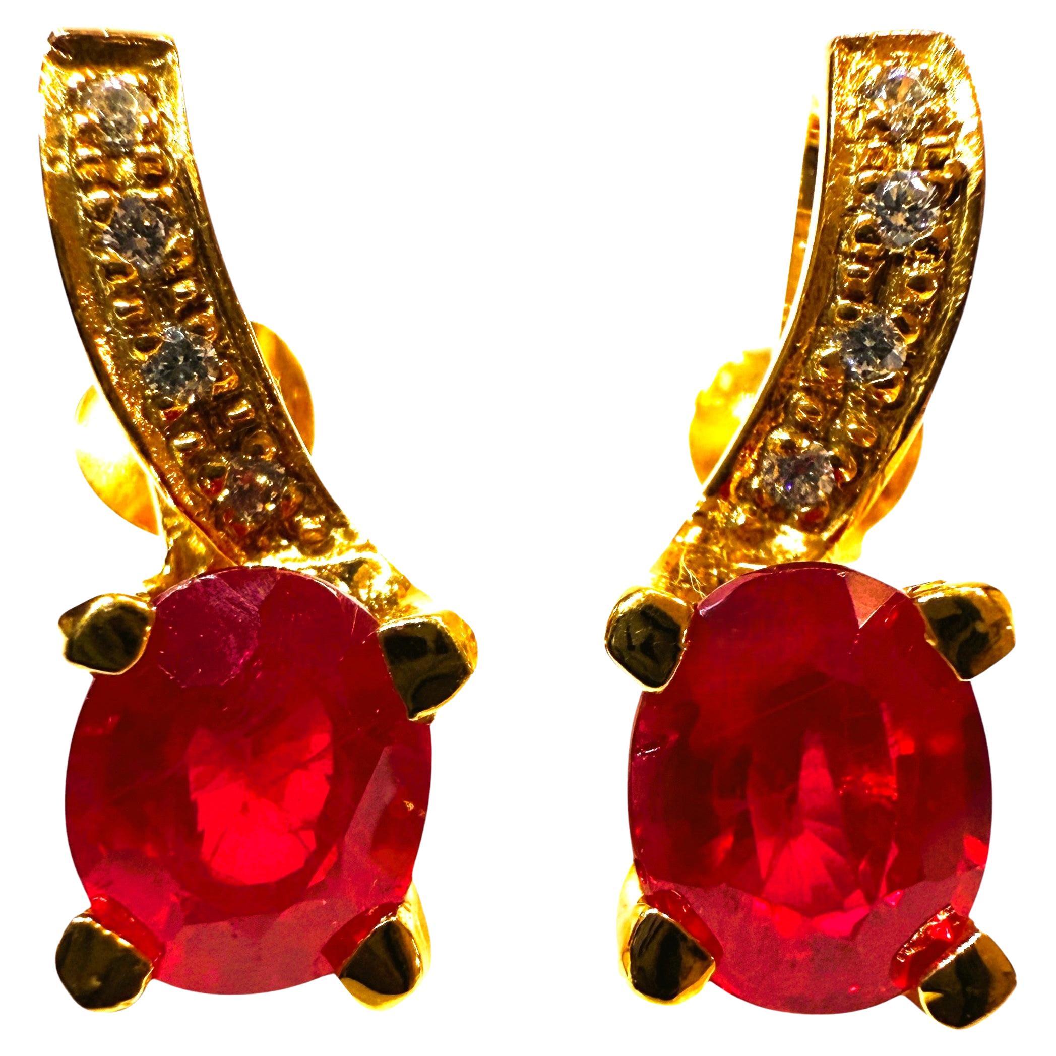 New 5 Carat Red Sapphire & Diamond Cut Sapphire Yellow Gold PL Sterling Earring