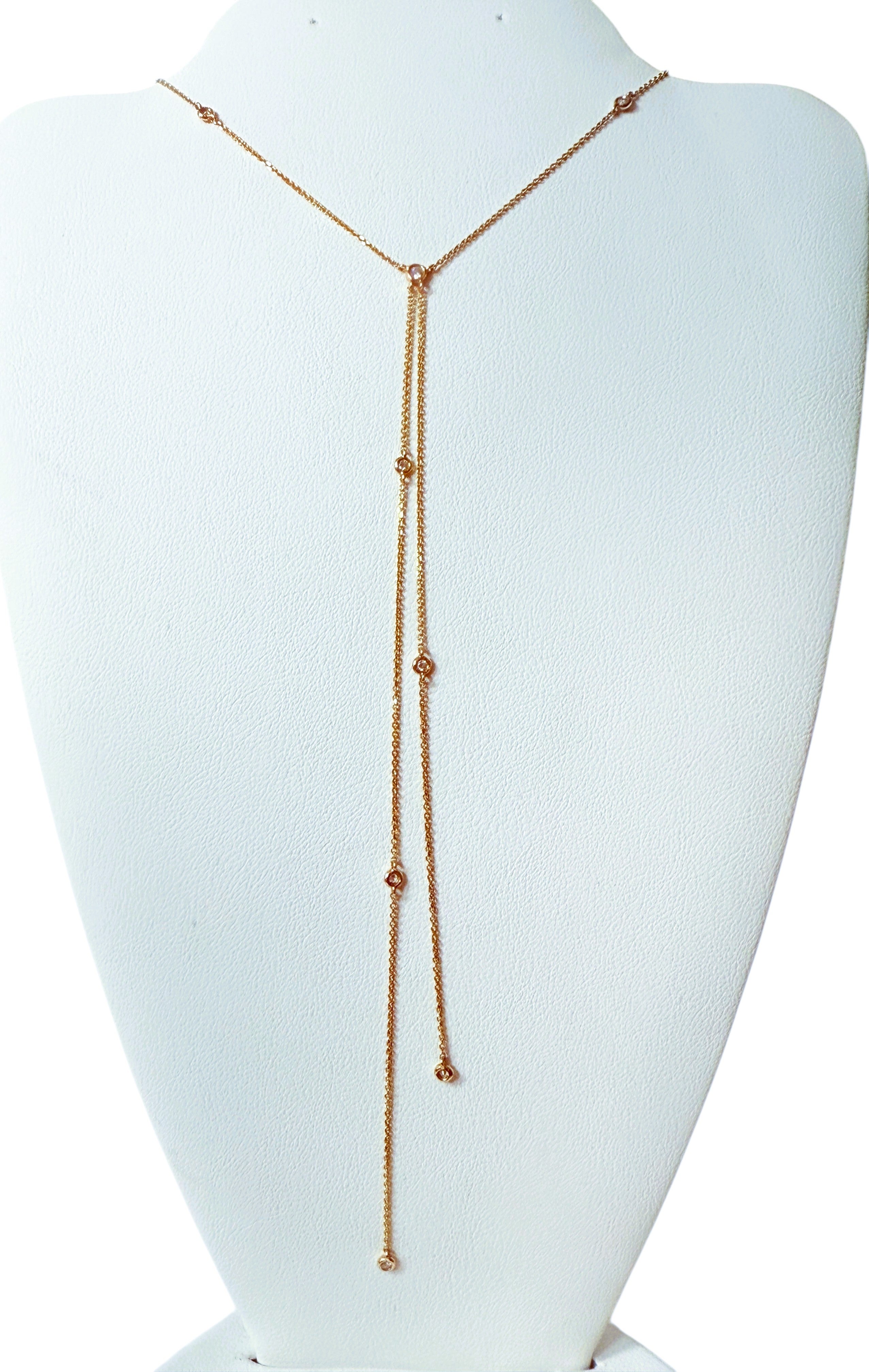 Collier en or jaune 10k, diamant taille brillant Saturn Y Split Drop Necklace en vente