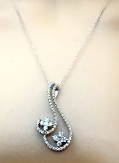 18k White Gold .60 Carat Diamond Swirled Pendant Necklace 18 Inches
