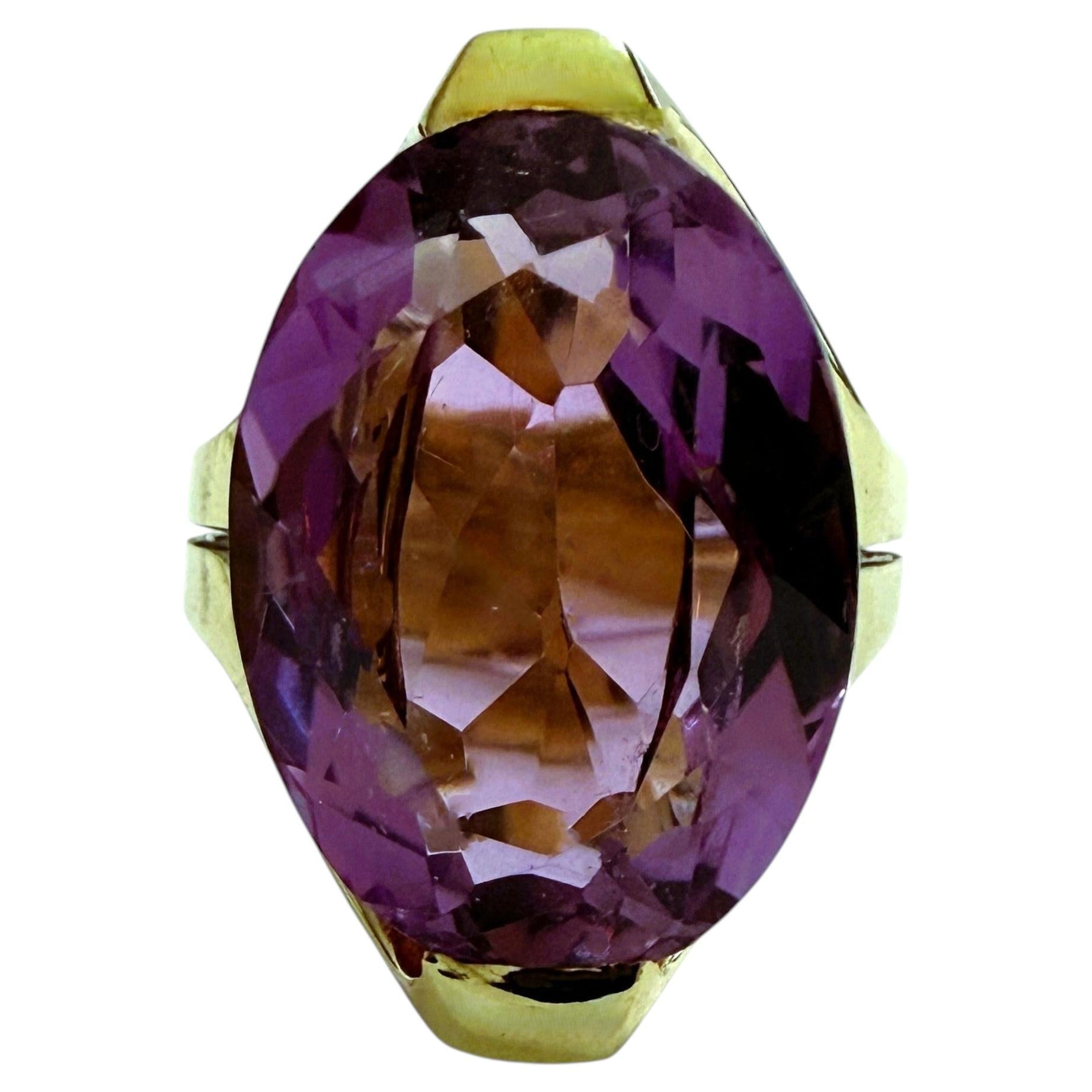 Vintage 14K Hochglanz Gelbgold 8,29 Karat Amethyst Ring Größe 6,5