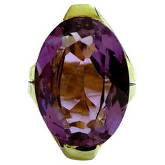 Vintage 14K High-Gloss Yellow Gold 8.29 Carat Amethyst Ring Size 6.5