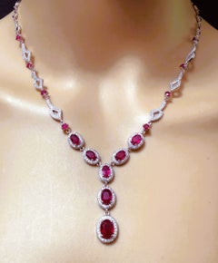 New 5 Carat Ruby & Sapphire 14k Gold PL Sapphire Sterling Necklace