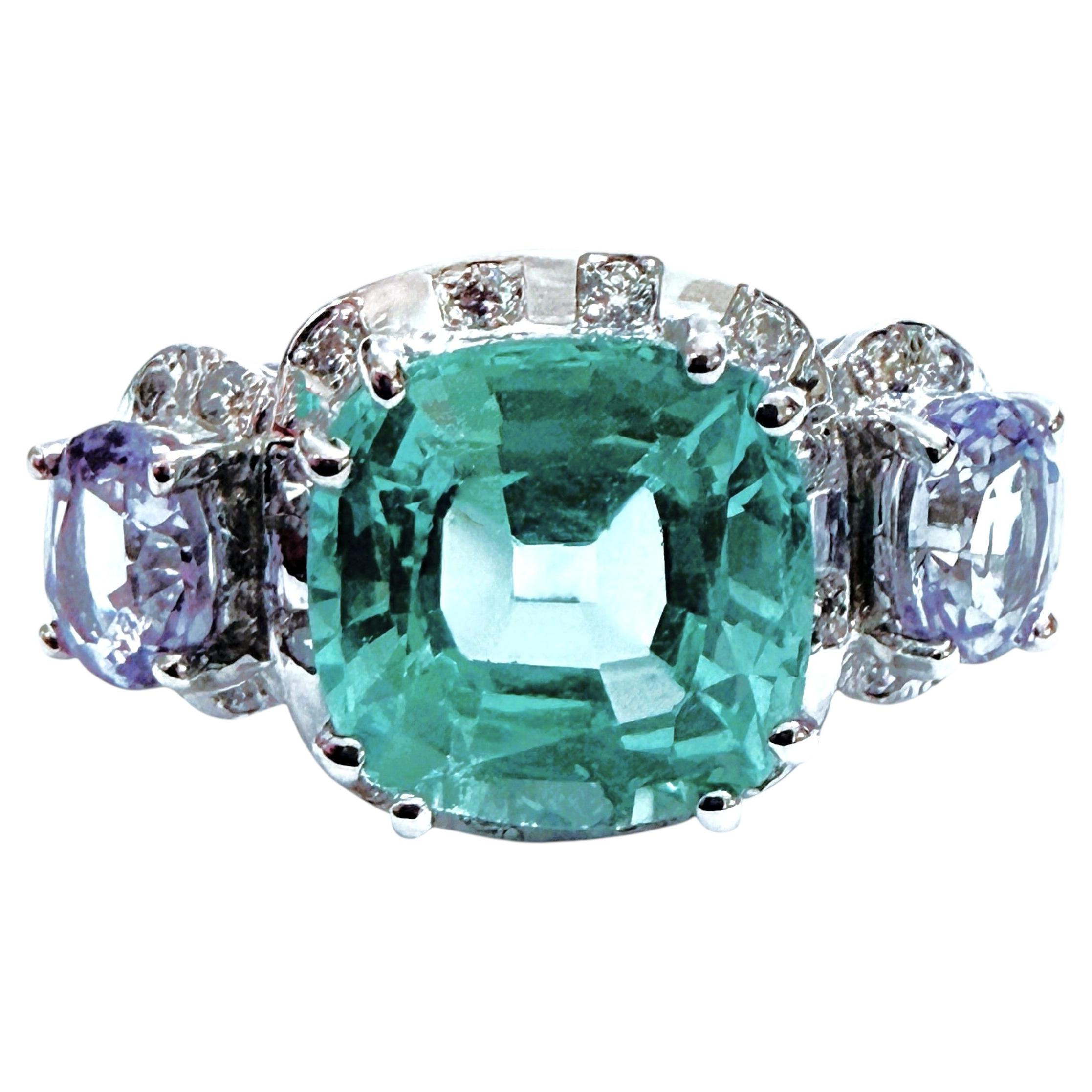 Nuovo anello artigianale in argento sterling con tormalina Pasraiba da 4,70 carati con taglio a cuscino e spinello