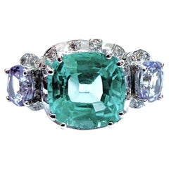 Nuovo anello artigianale in argento sterling con tormalina Pasraiba da 4,70 carati con taglio a cuscino e spinello