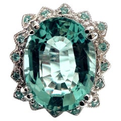 Anello nuovo in argento sterling placcato in oro bianco con acquamarina e zaffiro da 14,40 carati