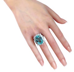 New 14.40 Carat Aquamarine & Sapphire White Gold Plated Sterling Ring