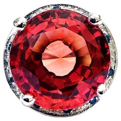 Anello nuovo in argento sterling 925 con zaffiro rosso da 14,90 carati e zaffiri tagliati a diamante