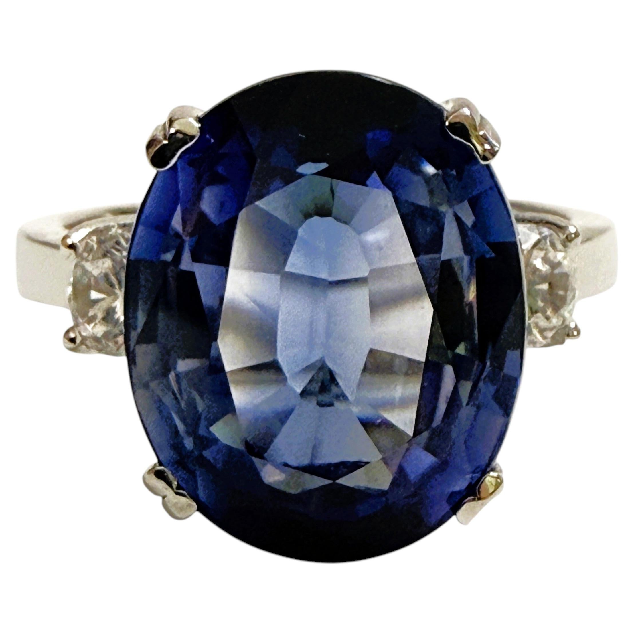 New 9.20 Carat Cornflower Sapphire & White Sapphire Sterling Ring For Sale