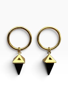 Ohrstecker mit Pyramide und Kreis aus 14-karätigem Gelbgold und Onyx aus Italien