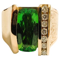 Bague en or jaune 14 carats, avec une émeraude de 1,46 carat et un diamant de 0,21 carat, taille 6,25