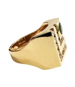 Bague en or jaune 14 carats, avec une émeraude de 0,50 carat et un diamant de 0,42 carat, taille 7,5