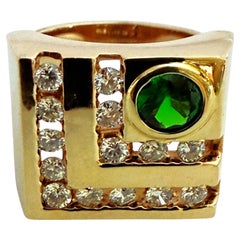 Bague en or jaune 14 carats, avec une émeraude de 0,50 carat et un diamant de 0,42 carat, taille 7,5