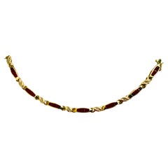 10K Yellow Gold 19.6 Carat Ruby & .08 Carat Diamond Bracelet 7 Inches