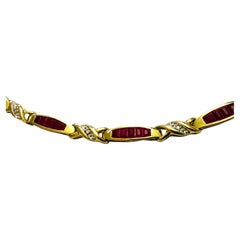 10K Yellow Gold 19.6 Carat Ruby & .08 Carat Diamond Bracelet 7 Inches