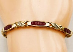 Pulsera de oro amarillo de 10K con rubí de 19,6 quilates y diamante de 0,08 quilates, de 7 pulgadas