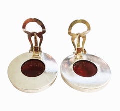 Modernist Handmade Carnelian Agate Sterling Ring and Earring Set