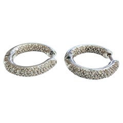 14k White Gold .30 Carat Diamond Pave Hinged Hoop Earrings