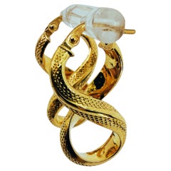18k Yellow Gold Textured & High Gloss Crossover Hoop Earrings