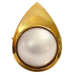 Handmade 14k Yellow Gold Mabe Pearl Statement Ring Size 7