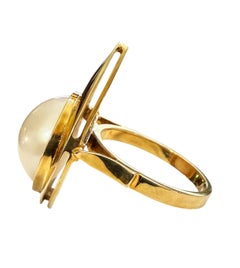 Handmade 14k Yellow Gold Mabe Pearl Statement Ring Size 7