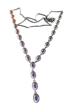 New 4.62 Carat Oval Cut Blue & White Sapphire 14k W Gold PL Sterling Necklace