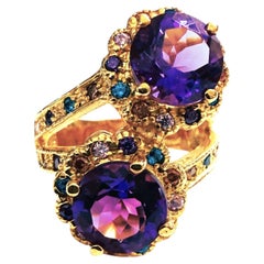 New 5.5 Carat Dark Purple Tourmaline & Sapphire Yellow Gold Plated Sterling Ring