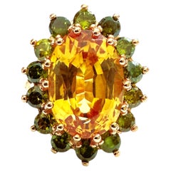 New 11.20 Carat Cut Yellow & Green Sapphire Rose Gold Plated Sterling Ring