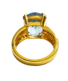 New 10.95 Carat Aquamarine & Sapphire 24k Yellow Gold Plated Sterling Ring