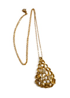 Handmade 14k Yellow Gold .35 Carat Diamond Modernist Brutalist Necklace 18"