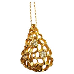 Handmade 14k Yellow Gold .35 Carat Diamond Modernist Brutalist Necklace 18"