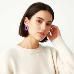 14k Yellow Gold Purple Jade Hoop Earrings 1.25 Inches
